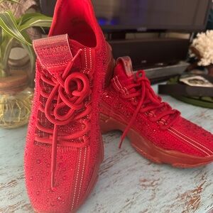 Steve Madden Maxima Red Rhinestone Sneakers 9M
